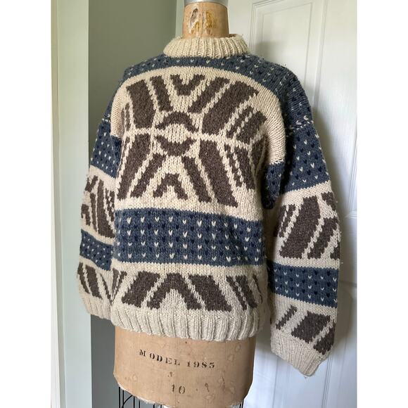 Wool Winter Sweater Men Handmade Chunky Warm thick fair isle - Picture 4 of 11